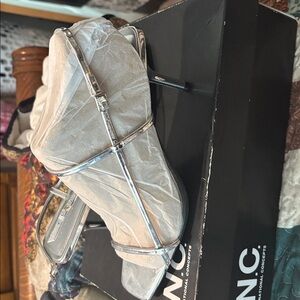 INC International Concepts Silver Strappy Heels